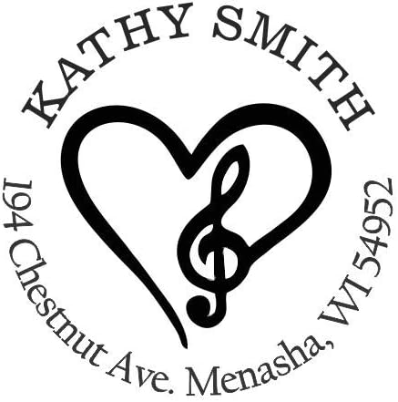 In Love with Music Clef Custom Return Address Stamp - Self Inking. Personalized Rubber Stamp with Lines of Text (SH-76190)
