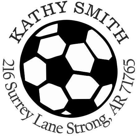 Soccer Ball Custom Return Address Stamp - Self Inking. Personalized Rubber Stamp with Lines of Text (SH-76023)