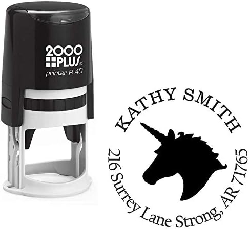 Unicorn Head Custom Return Address Stamp - Self Inking. Personalized Rubber Stamp with Lines of Text (SH-76184)