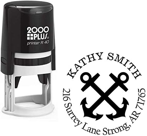 Crossed Anchors Custom Return Address Stamp - Self Inking. Personalized Rubber Stamp with Lines of Text (A-76045)