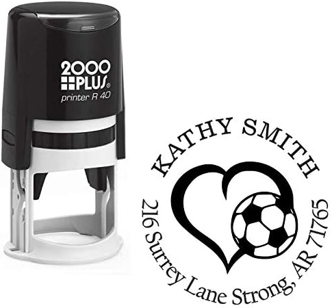 Love Soccer Custom Return Address Stamp - Self Inking. Personalized Rubber Stamp with Lines of Text (SH-76932)