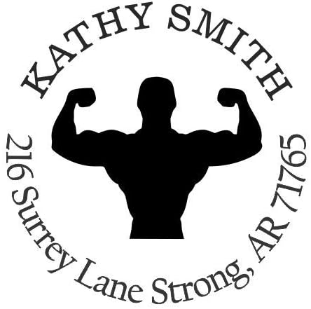 Bodybuilder Muscular Man Custom Return Address Stamp - Self Inking. Personalized Rubber Stamp with Lines of Text (SH-76201)