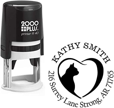 Cat Lover Heart Custom Return Address Stamp - Self Inking. Personalized Rubber Stamp with Lines of Text (SH-76700)