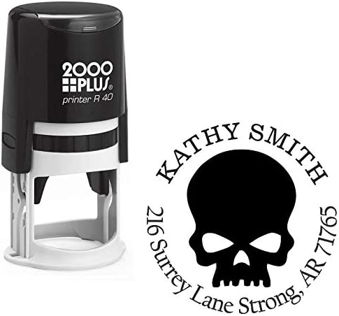 Skull Custom Return Address Stamp - Self Inking. Personalized Rubber Stamp with Lines of Text (SH-76025)