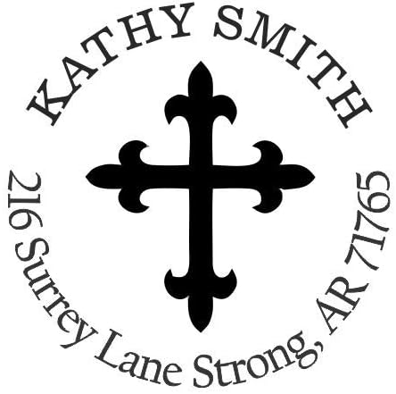 Religious Cross Custom Return Address Stamp - Self Inking. Personalized Rubber Stamp with Lines of Text (SH-76330)