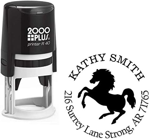Galloping Horse Custom Return Address Stamp - Self Inking. Personalized Rubber Stamp with Lines of Text (SH-76791)