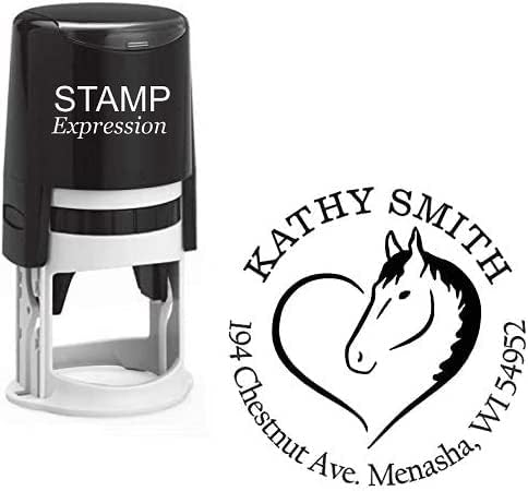 Love Horses Heart Custom Return Address Stamp - Self Inking. Personalized Rubber Stamp with Lines of Text (SH-76185)