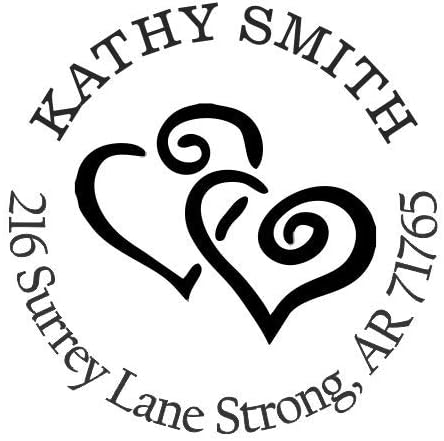 Swirly Hearts Custom Return Address Stamp - Self Inking. Personalized Rubber Stamp with Lines of Text (SH-76439)