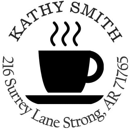 Steaming Cup of Coffee Custom Return Address Stamp - Self Inking. Personalized Rubber Stamp with Lines of Text (SH-76316)