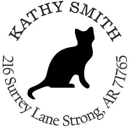 Black Cat Custom Return Address Stamp - Self Inking. Personalized Rubber Stamp with Lines of Text (SH-76068)