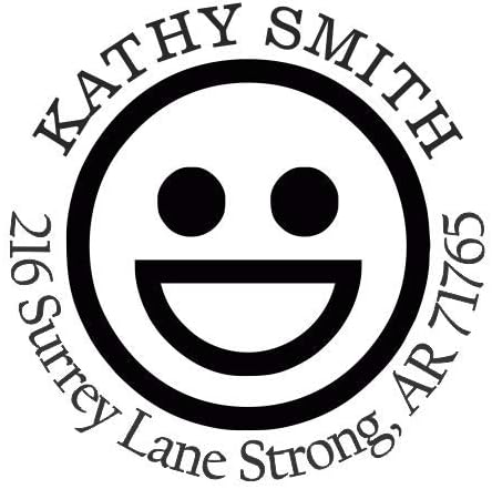 Happy Face Emoji Custom Return Address Stamp - Self Inking. Personalized Rubber Stamp with Lines of Text (SH-76056)