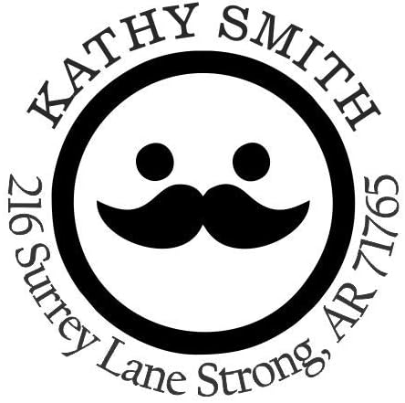 Mustache Smiley Emoji Custom Return Address Stamp - Self Inking. Personalized Rubber Stamp with Lines of Text (SH-76065)