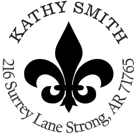 Gothic Fleur de Lis Custom Return Address Stamp - Self Inking. Personalized Rubber Stamp with Lines of Text (SH-76087)