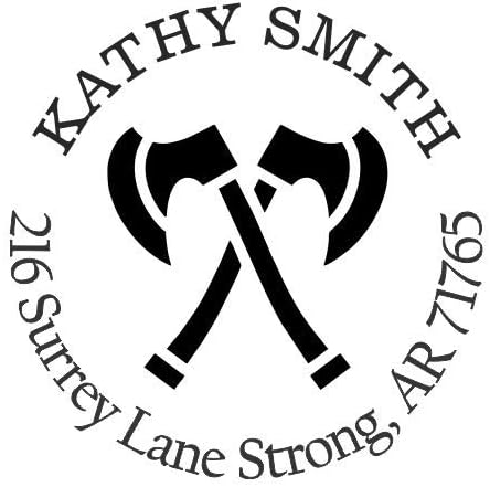 Crossed Axes Custom Return Address Stamp - Self Inking. Personalized Rubber Stamp with Lines of Text (SH-76083)
