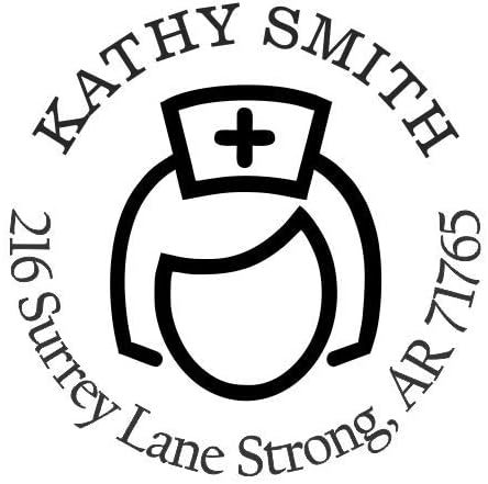 Female Nurse Medical Custom Return Address Stamp - Self Inking. Personalized Rubber Stamp with Lines of Text (SH-76177)