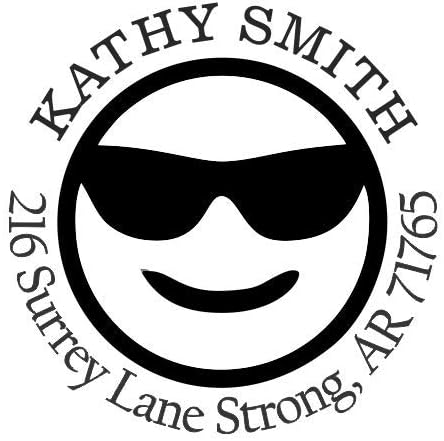 Cool Emoji Sunglasses Custom Return Address Stamp - Self Inking. Personalized Rubber Stamp with Lines of Text (SH-76281)