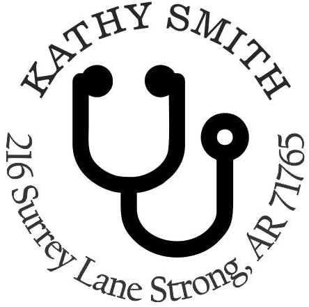 Stethoscope Medical Custom Return Address Stamp - Self Inking. Personalized Rubber Stamp with Lines of Text (SH-76198)