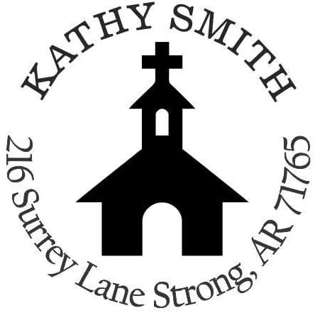 Church Religious Custom Return Address Stamp - Self Inking. Personalized Rubber Stamp with Lines of Text (A-76142)