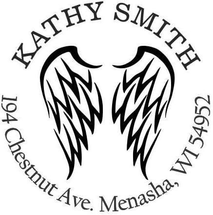 Angel Wings Custom Return Address Stamp - Self Inking. Personalized Rubber Stamp with Lines of Text (SH-7058)