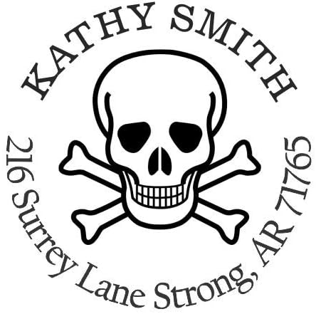 Poison Skull Custom Return Address Stamp - Self Inking. Personalized Rubber Stamp with Lines of Text (SH-76049)