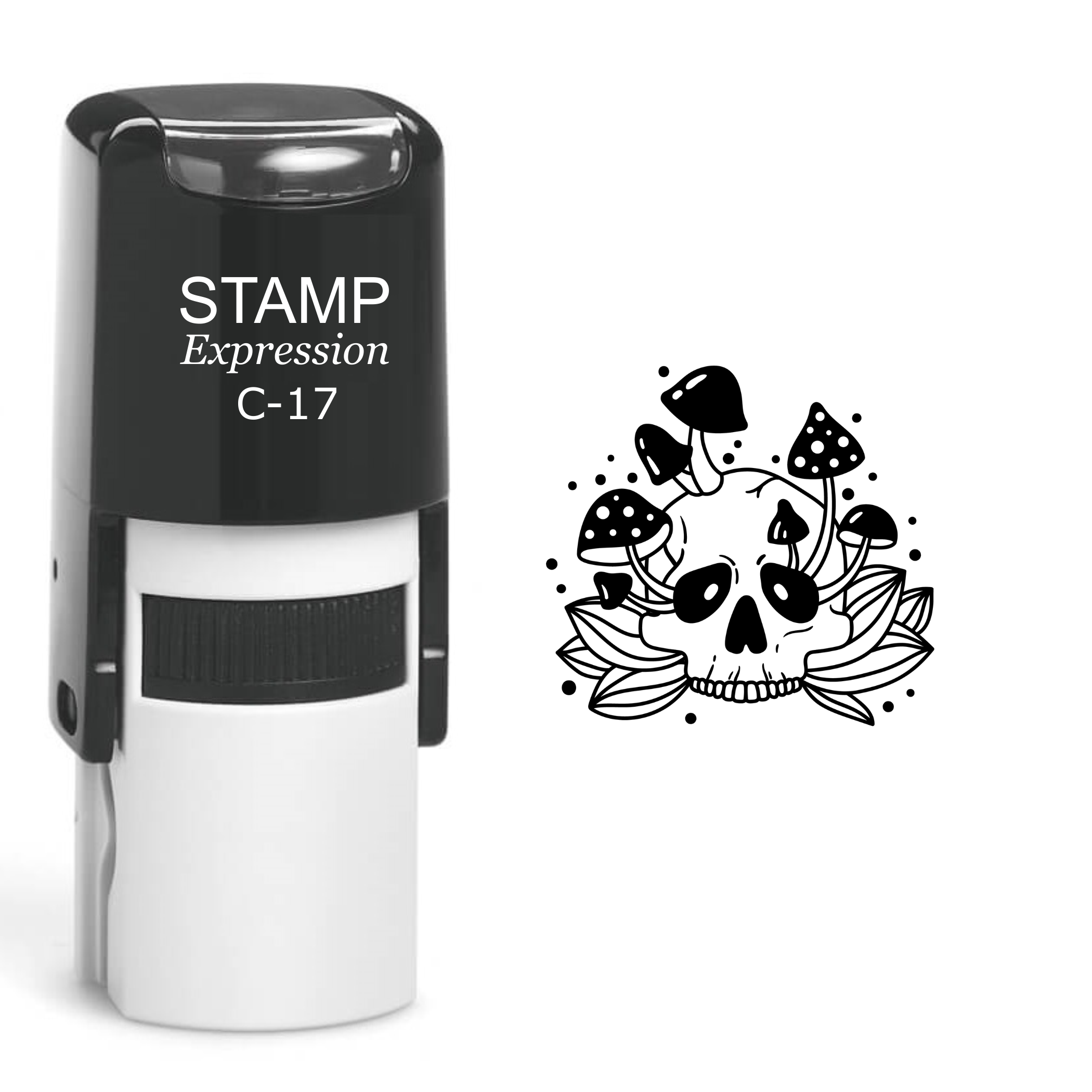 Skull With Mushrooms Self Inking Rubber Stamp (SH-60384)