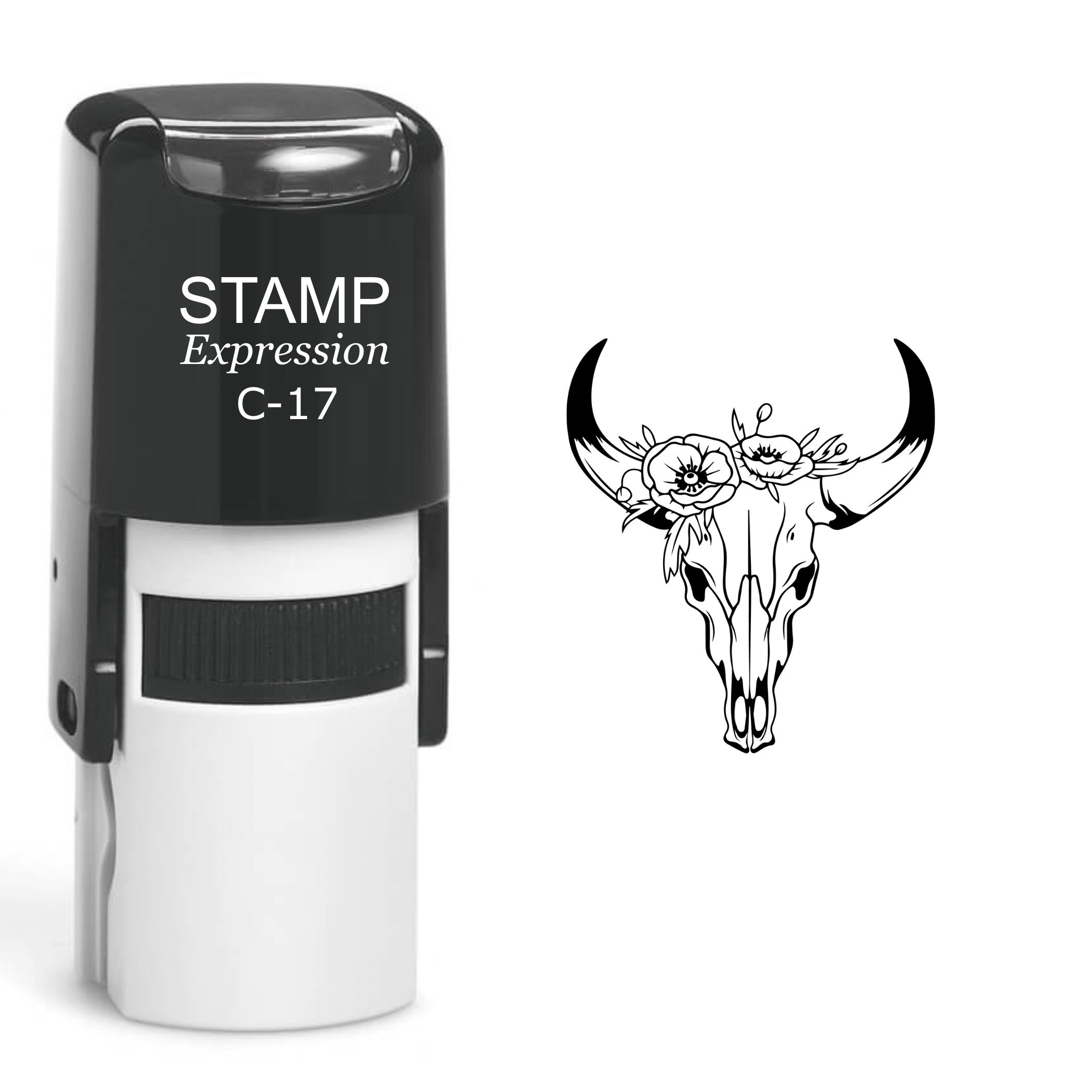 Cow Skull With Flowers Self Inking Rubber Stamp (SH-60396)