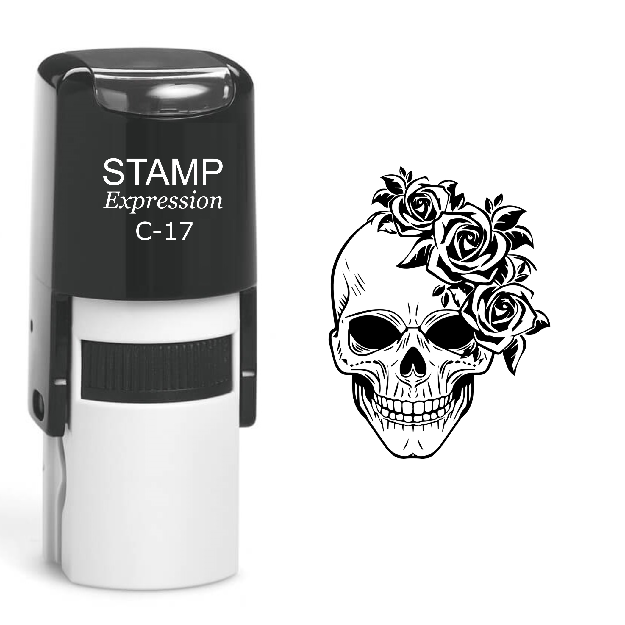 Skull With Flowers Self Inking Rubber Stamp (SH-60404)