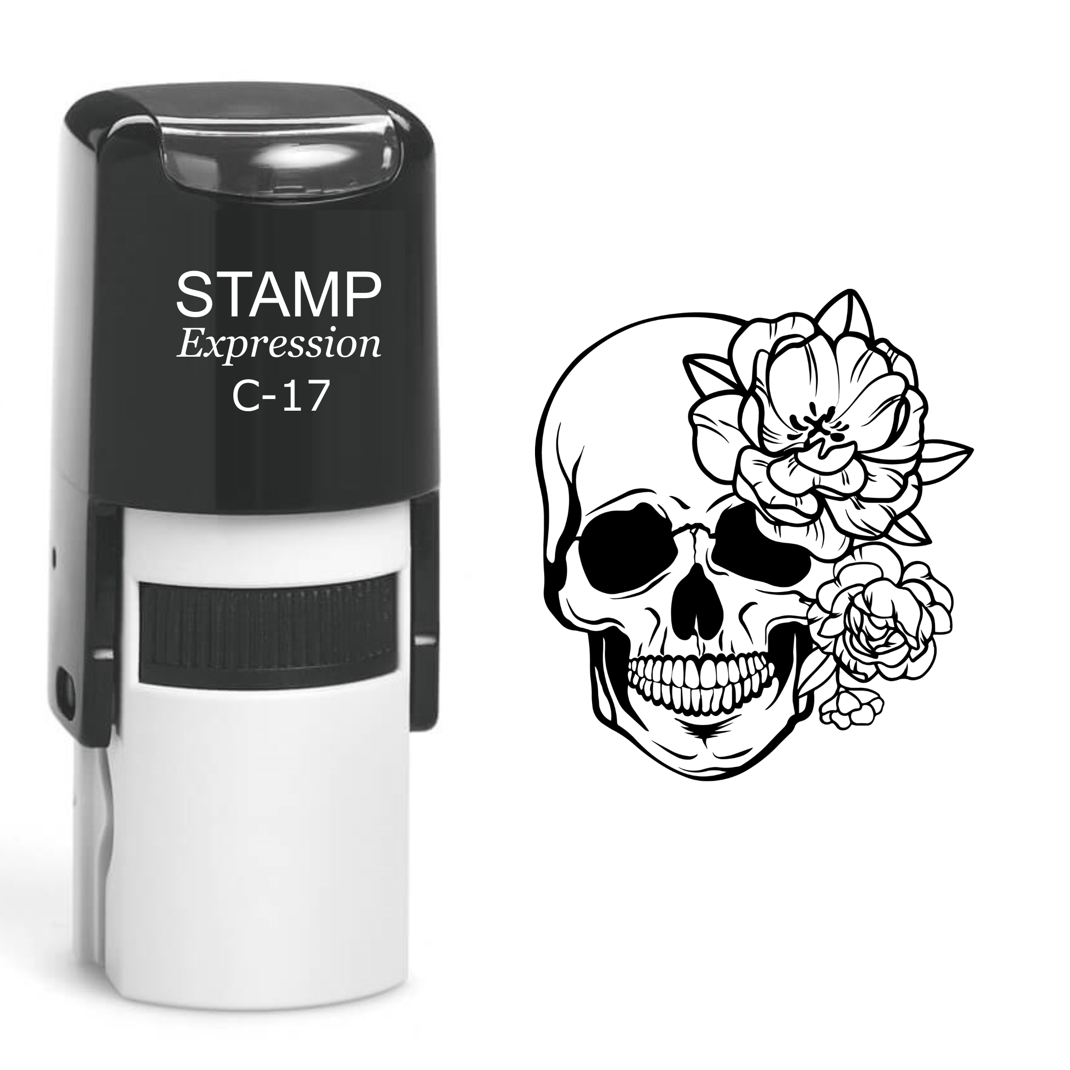 Skull And Flowers Self Inking Rubber Stamp (SH-60480)
