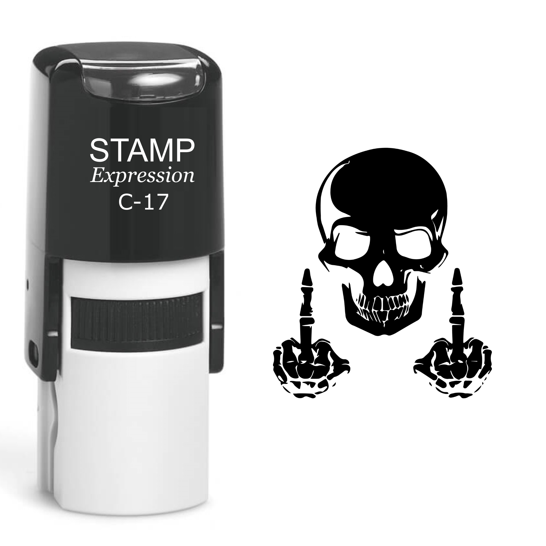 Middle Finger Skull Self Inking Rubber Stamp (SH-60481)