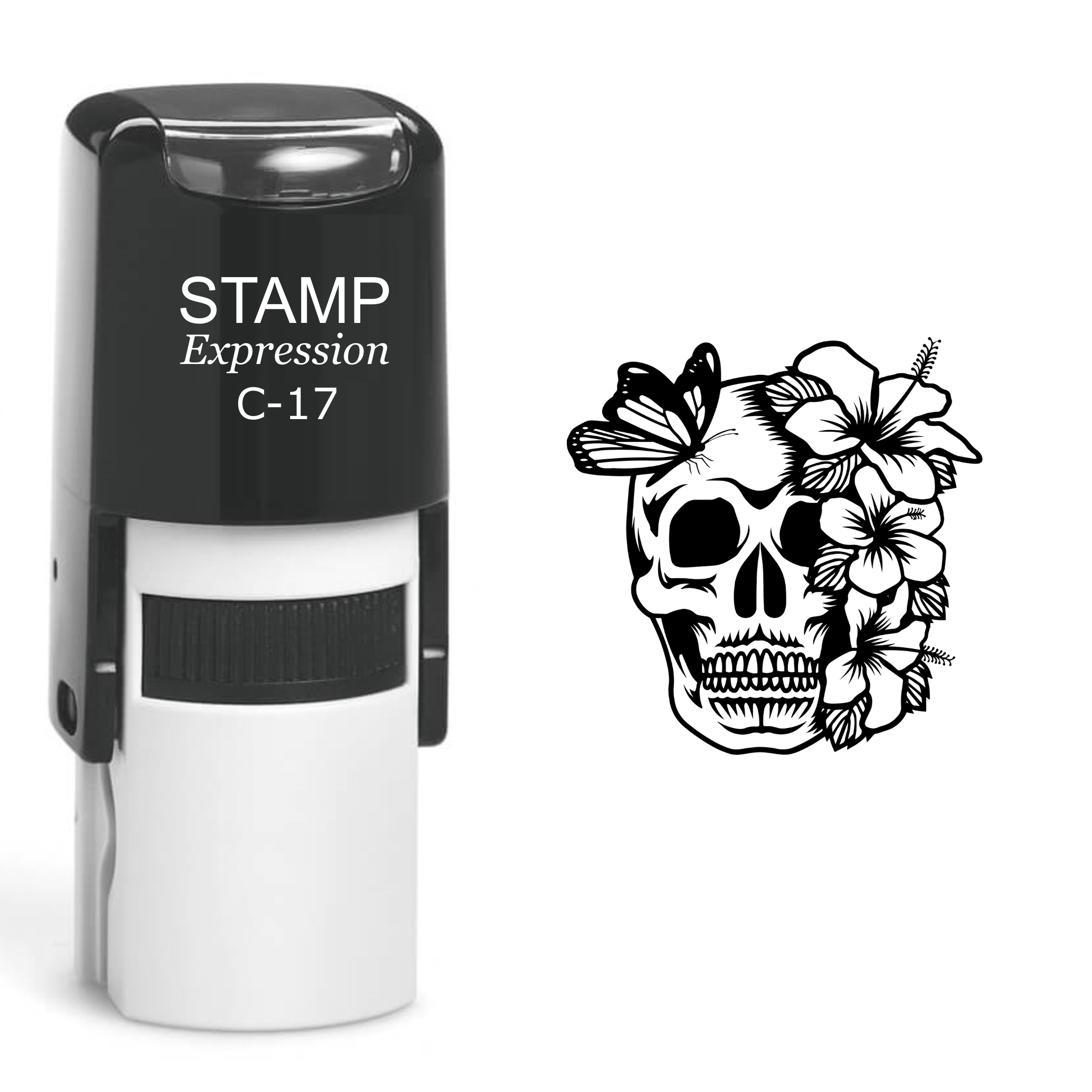 Skull And Flowers Self Inking Rubber Stamp (SH-60491)