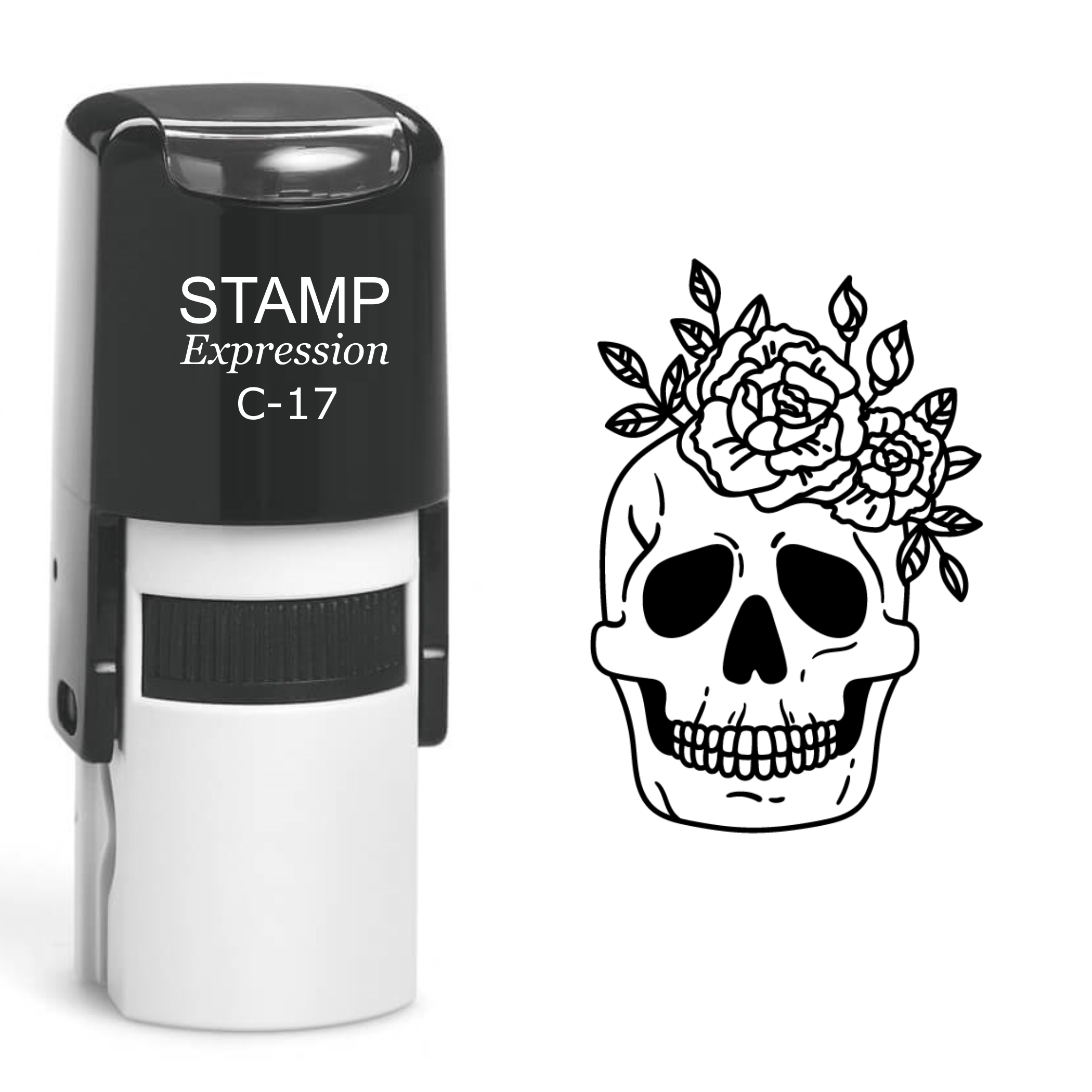 Skull With Flowers Self Inking Rubber Stamp (SH-60524)