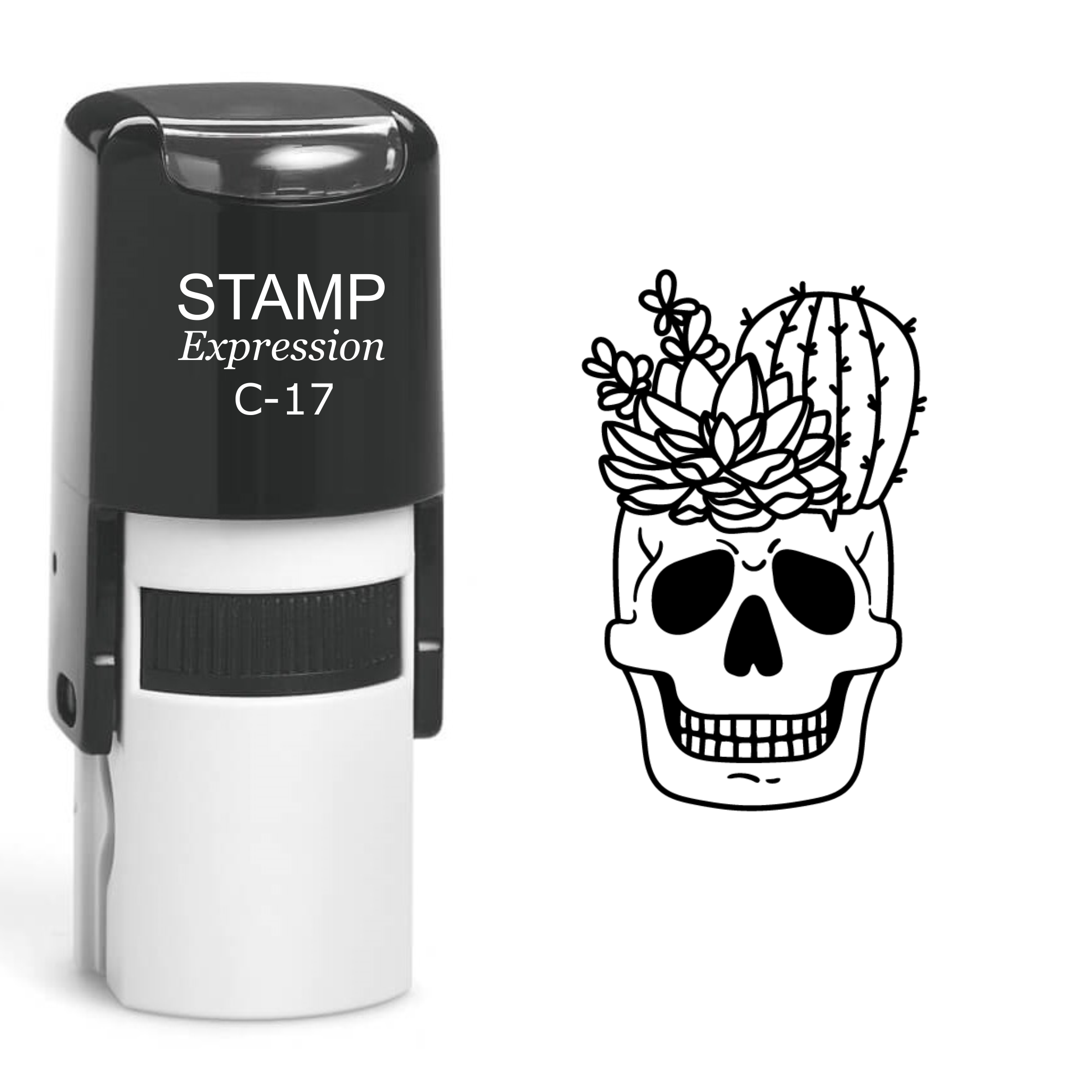 Skull With Flowers Self Inking Rubber Stamp (SH-60526)