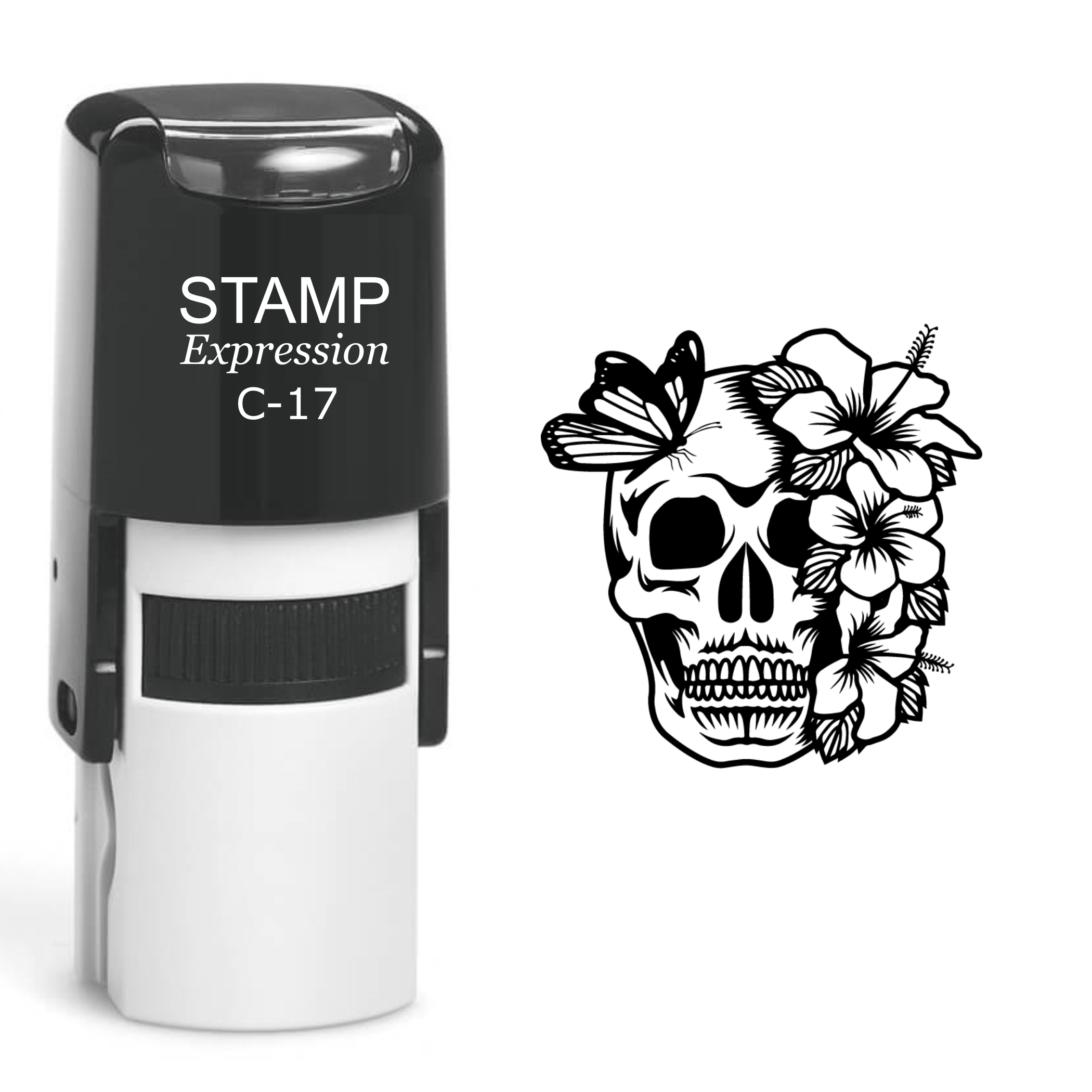 Skull With Flowers Self Inking Rubber Stamp (SH-60569)