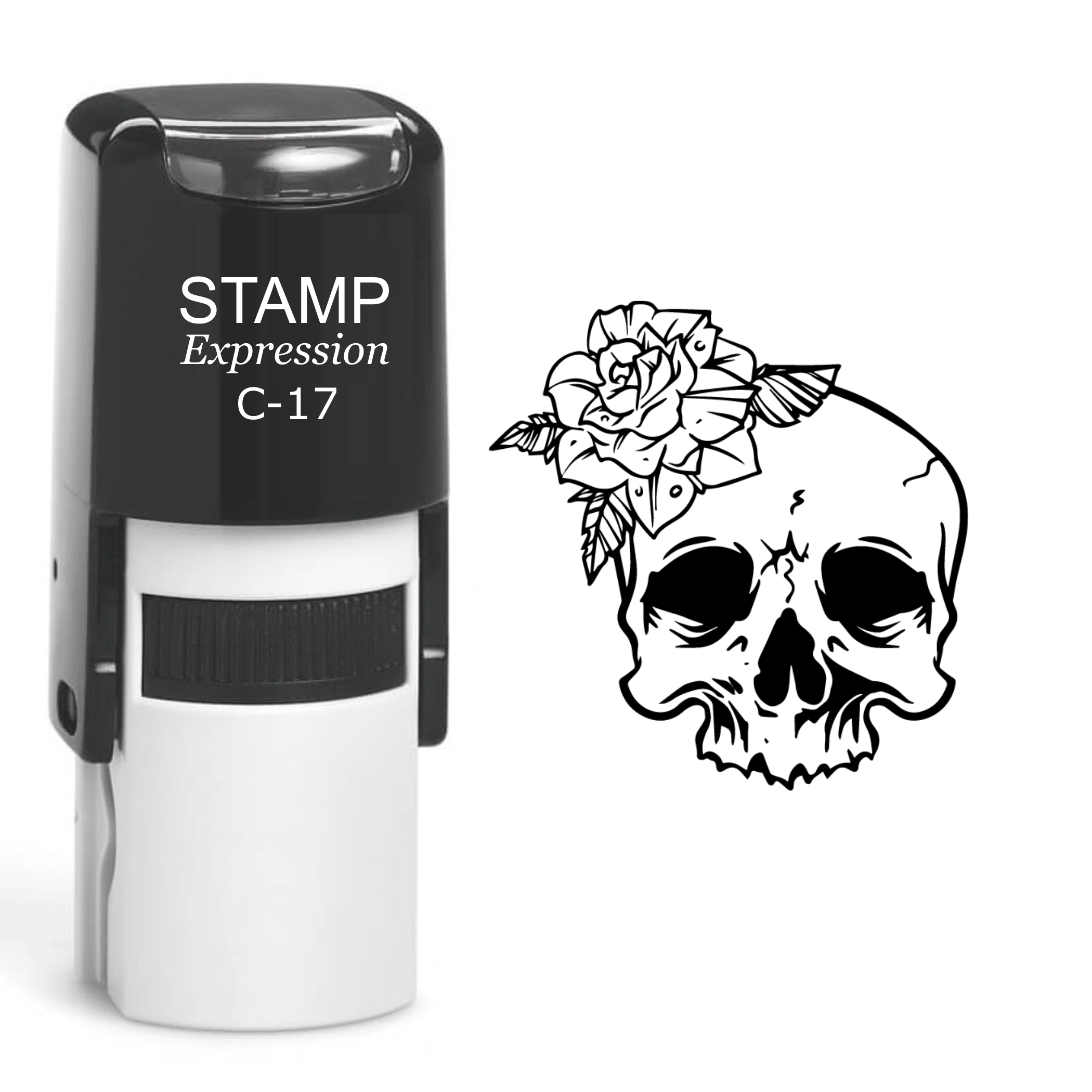 Skull With Flowers Self Inking Rubber Stamp (SH-60570)