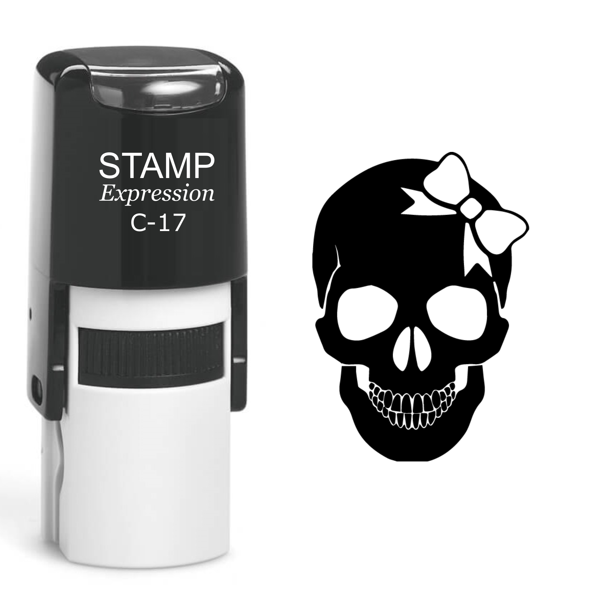 Skull With Hairbow Self Inking Rubber Stamp (SH-60575)