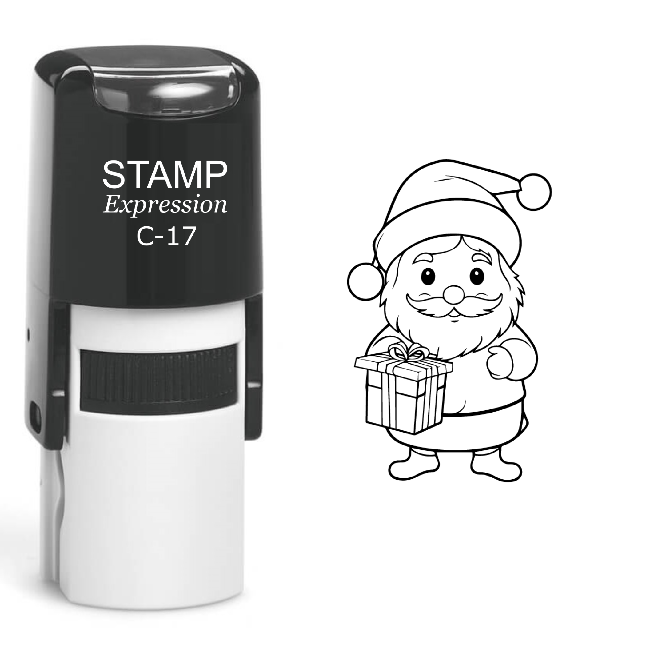 Santa Holding Christmas Present Self Inking Rubber Stamp (SH-61072)