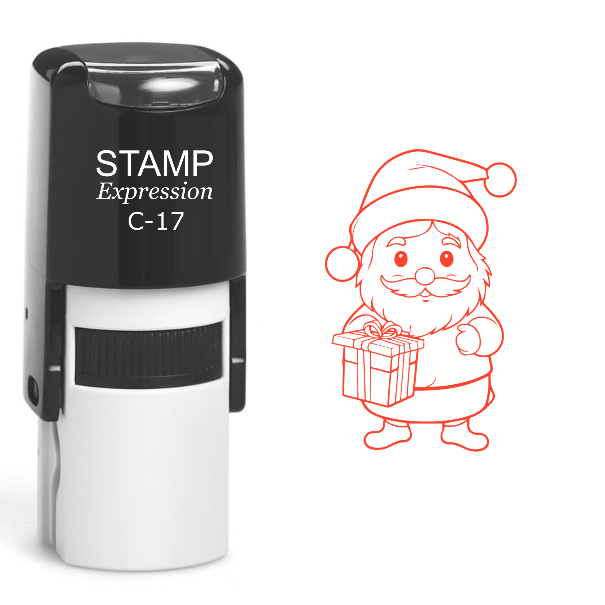 Santa Holding Christmas Present Self Inking Rubber Stamp (SH-61073)