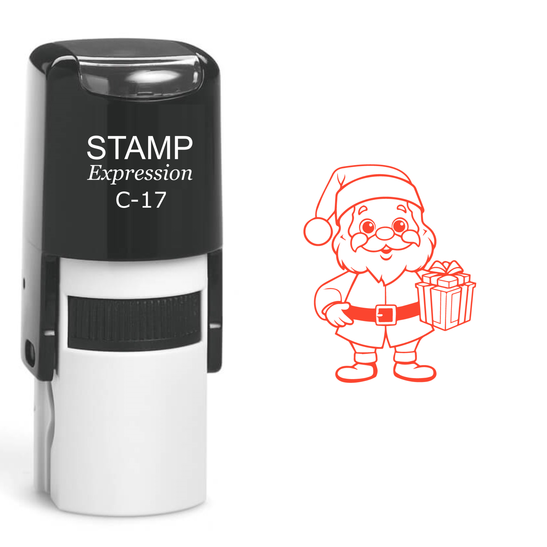 Santa Holding Christmas Present Self Inking Rubber Stamp (SH-61075)