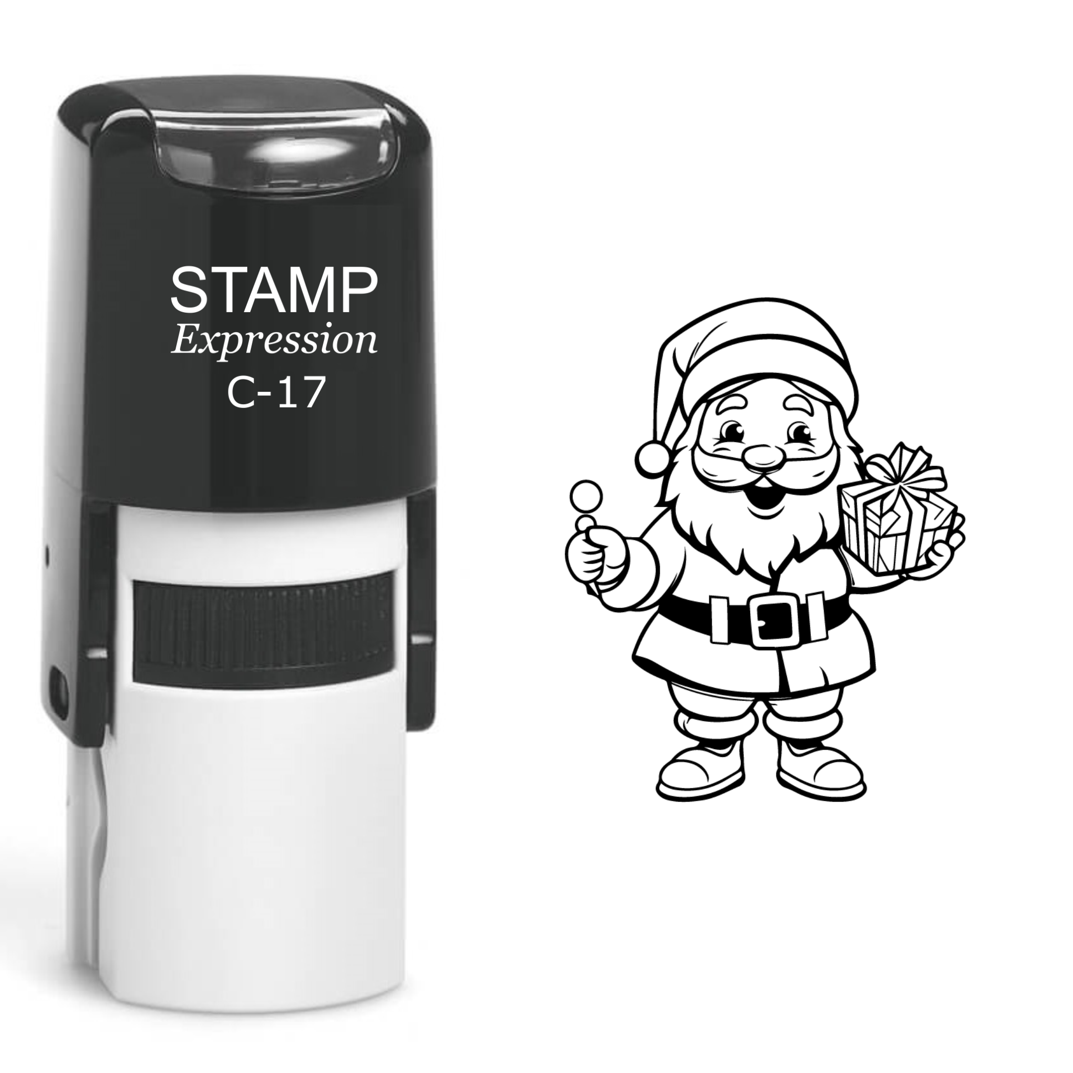 Santa Holding Christmas Present Self Inking Rubber Stamp (SH-61076)