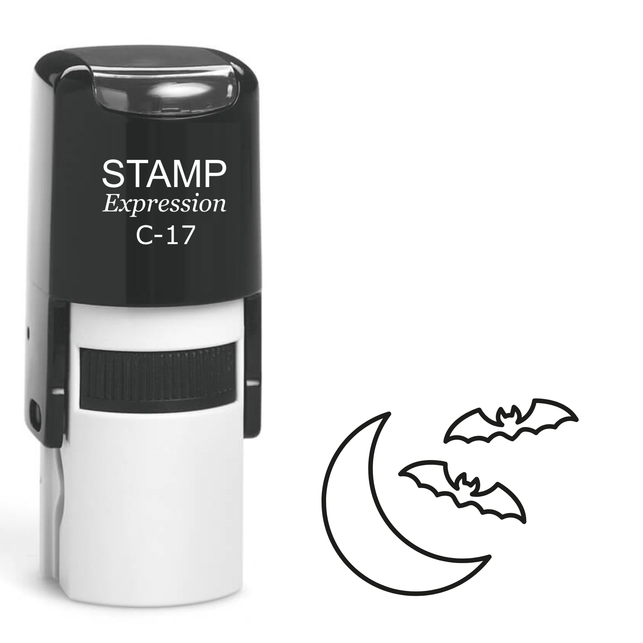 Crescent moon with two bats Halloween Self Inking Rubber Stamp (SH-62702)