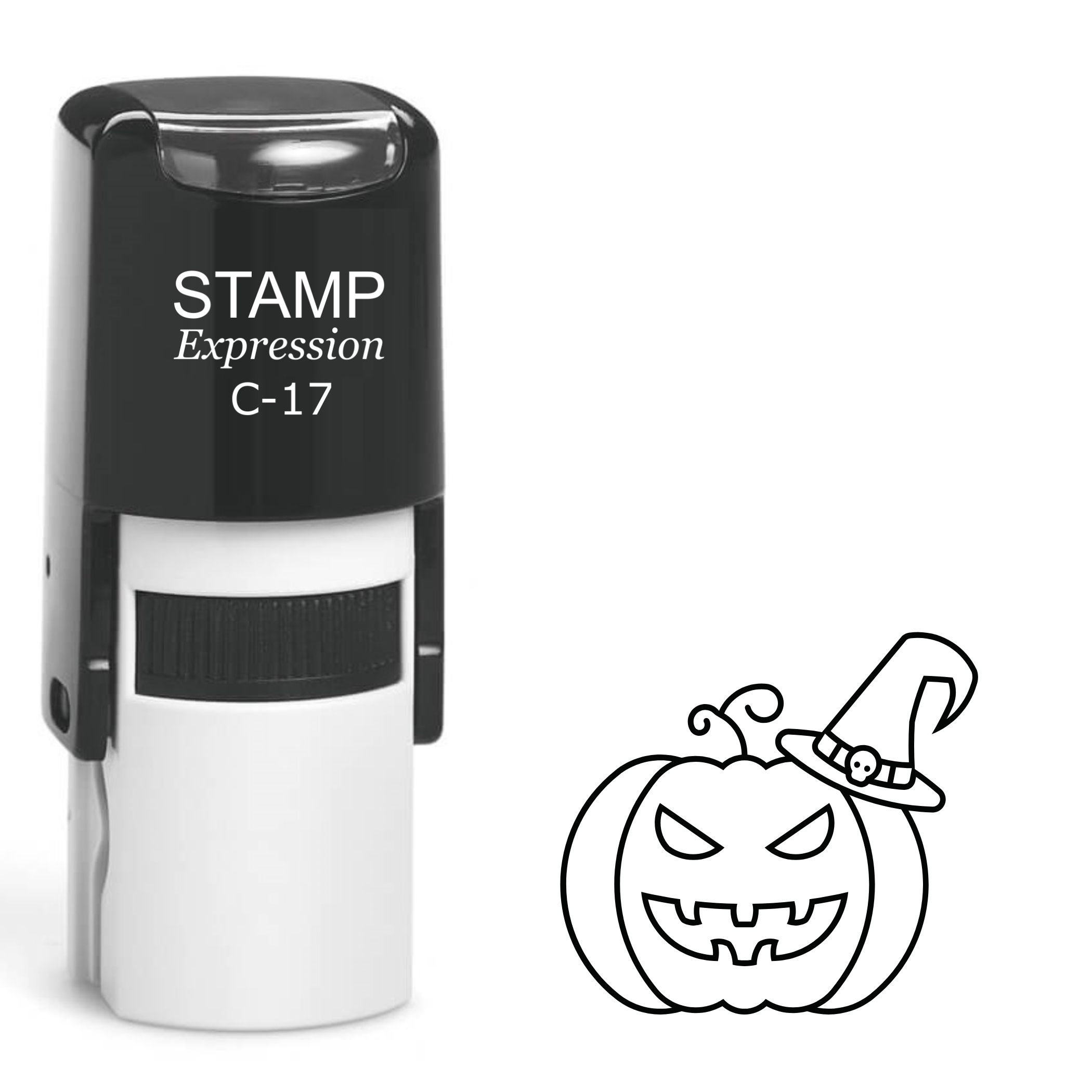 Halloween Jack-O-Lantern with a small witch hat Self Inking Rubber Stamp (SH-62721)