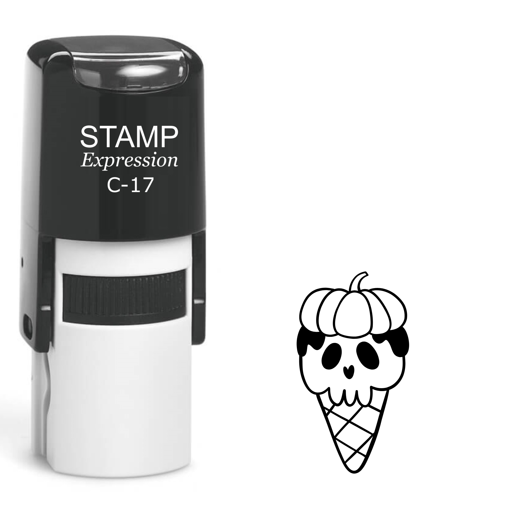 Halloween ice cream cone with skull and pumpkin Self Inking Rubber Stamp (SH-62730)