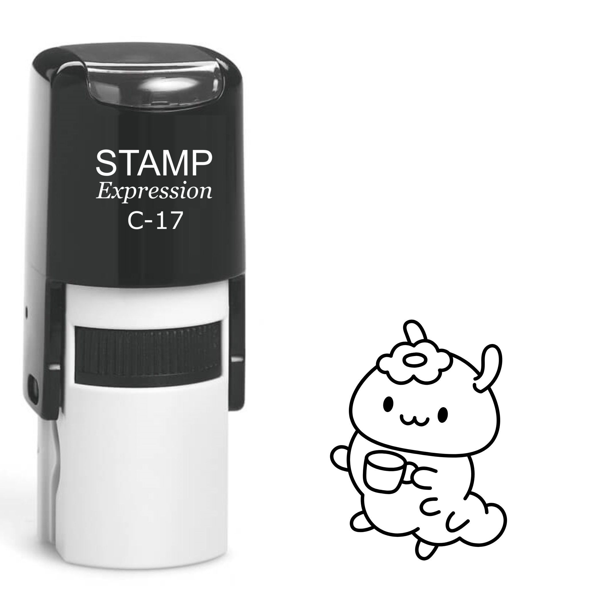 Cute baby caterpillar with tea cup Self Inking Rubber Stamp (SH-62736)