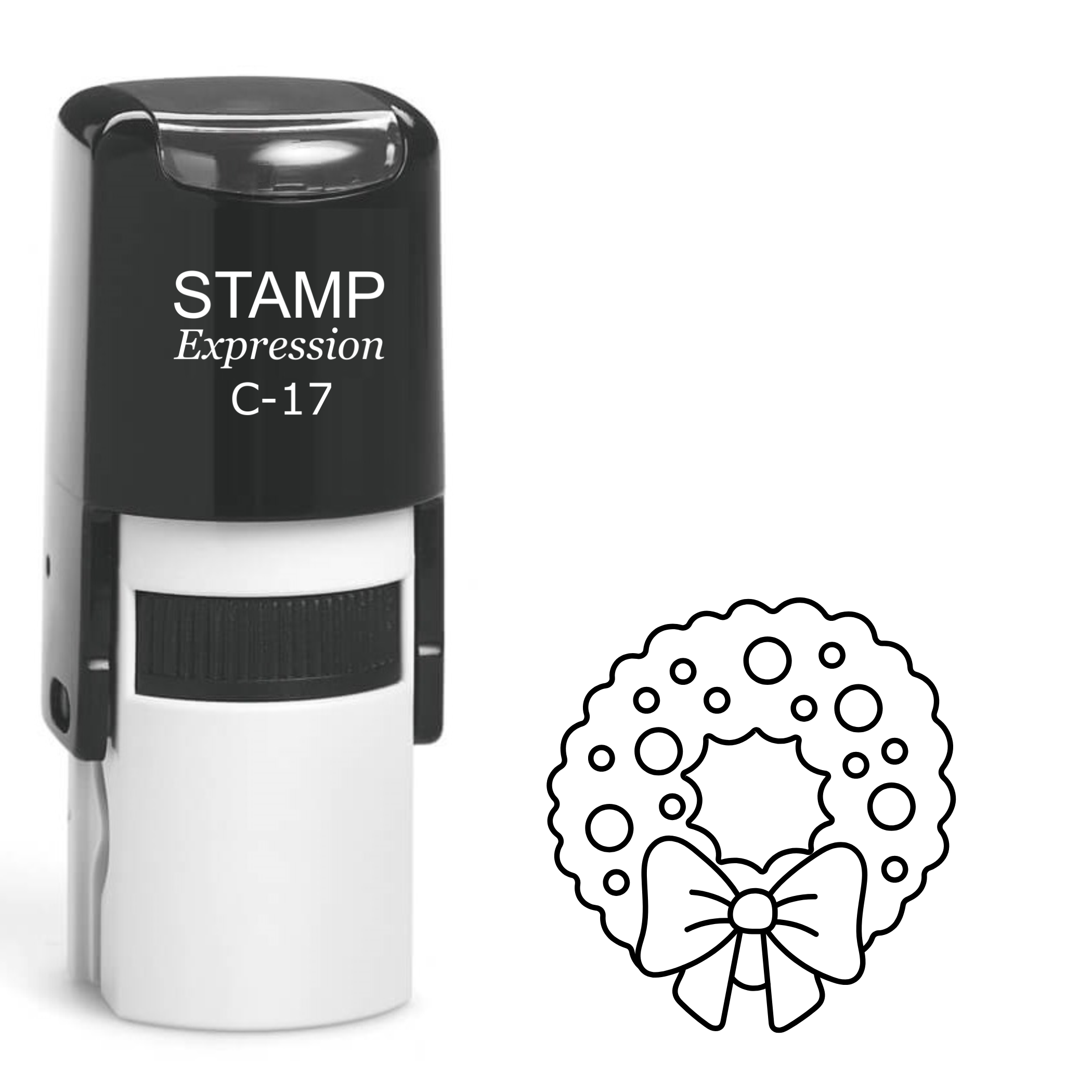 Wreath with bow on the bottom Christmas Self Inking Rubber Stamp (SH-62763)