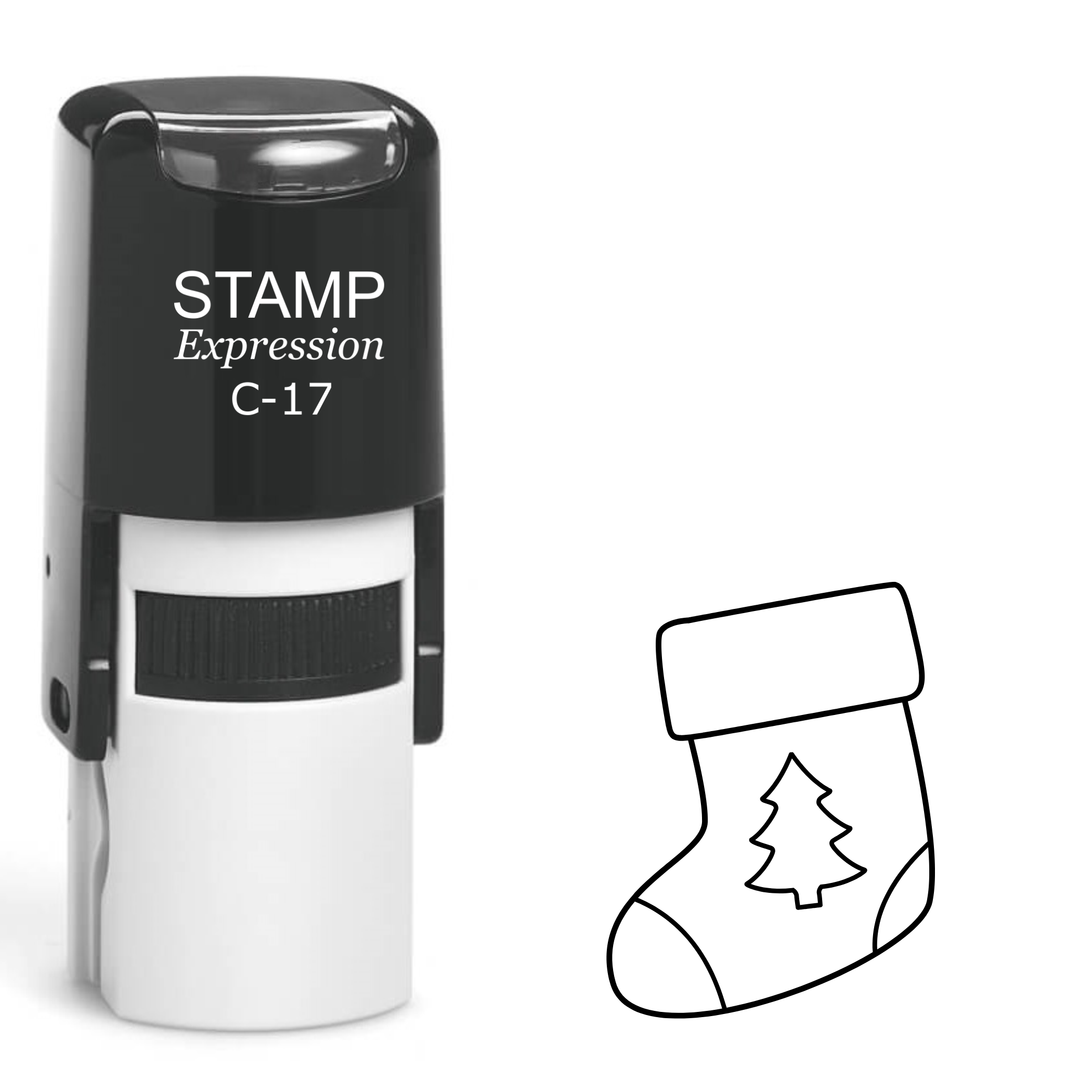 Stocking outline with Christmas Tree Self Inking Rubber Stamp (SH-62771)