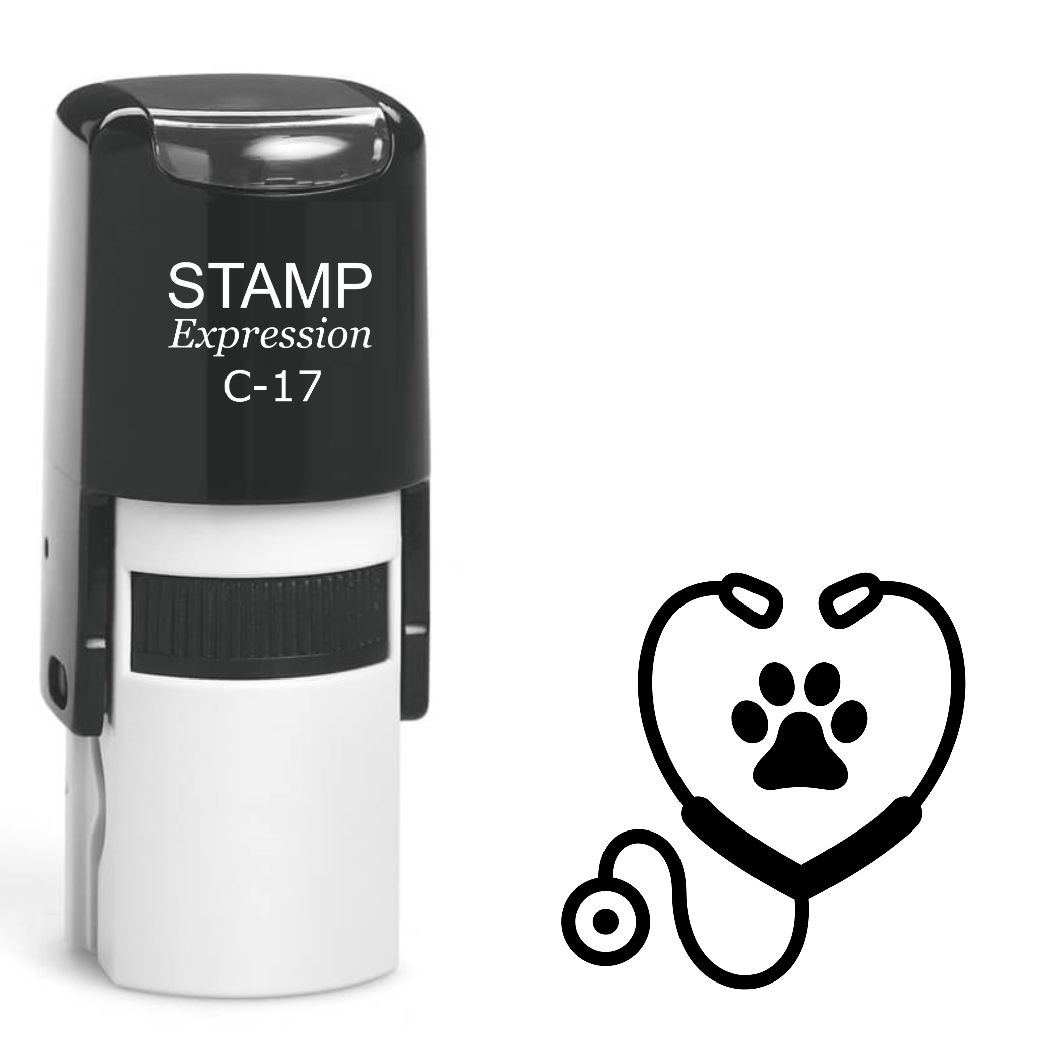Stethoscope with paw print inside great for veterinary clinics Self Inking Rubber Stamp (SH-62792)