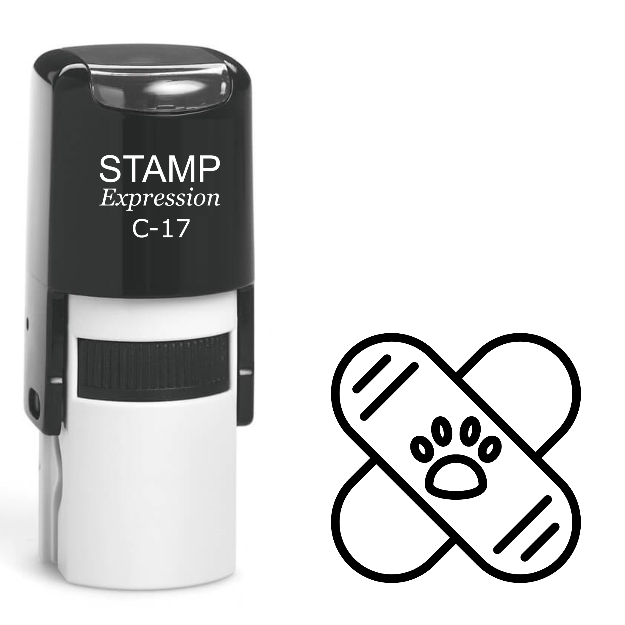Criss-cross band-aids with paw prints veterinary hospital Self Inking Rubber Stamp (SH-62793)