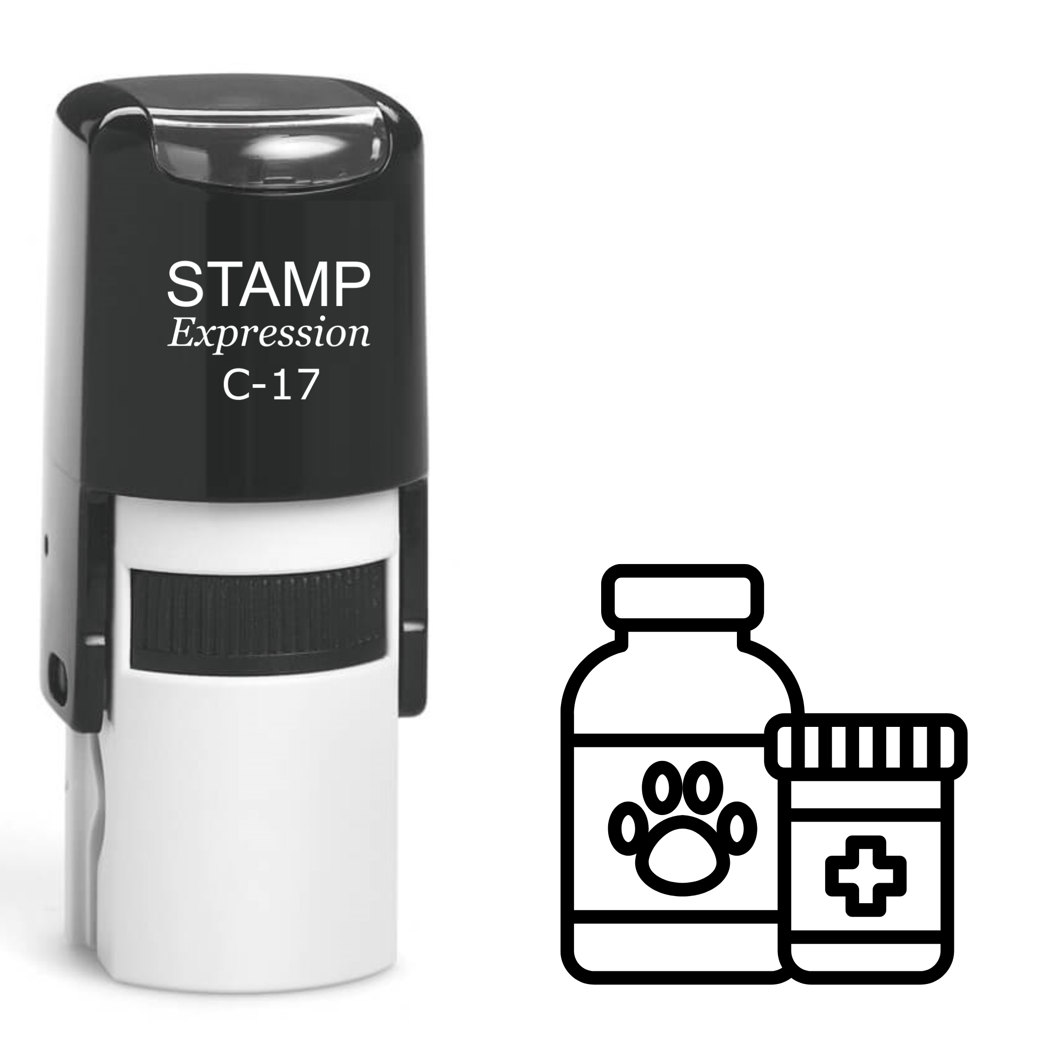 Two pill bottles with paw print veterinary clinic Self Inking Rubber Stamp (SH-62795)
