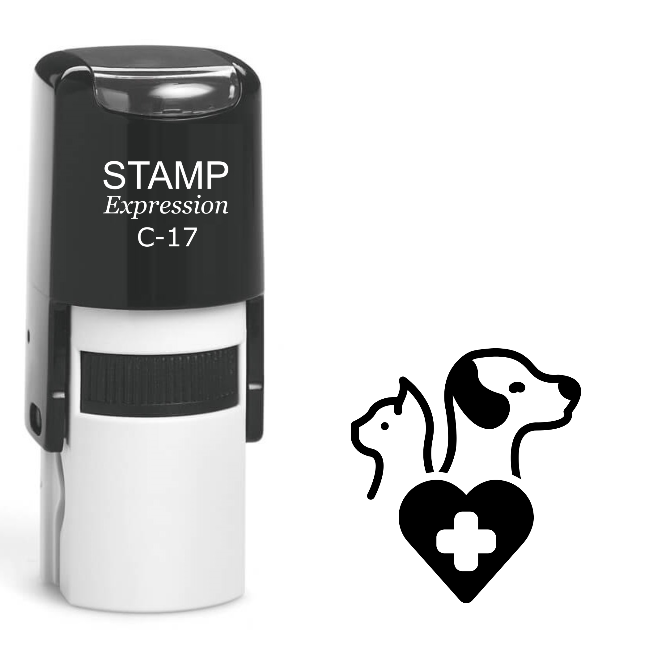 Dog and cat outline with heart and medical cross veterinarian clinic Self Inking Rubber Stamp (SH-62799)