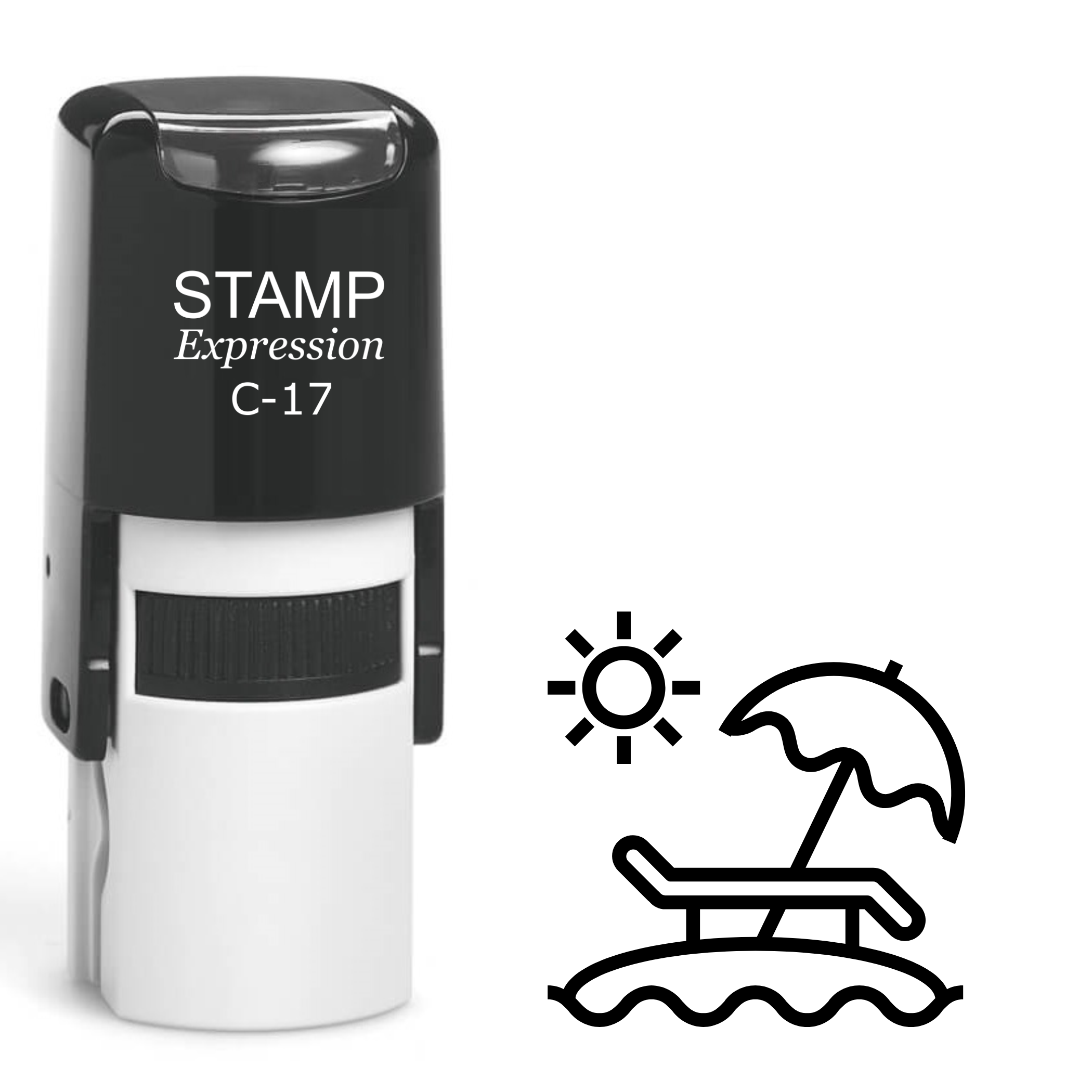 Beach umbrella with chair and sun outline summer Self Inking Rubber Stamp (SH-62836)